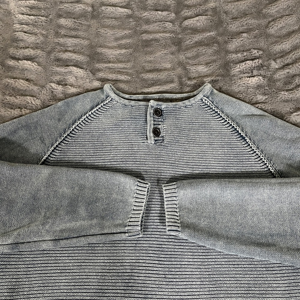 Carbon2Cobalt Mens Blue Cotton Ribbed Raglan Henley Sweater Size M AP368